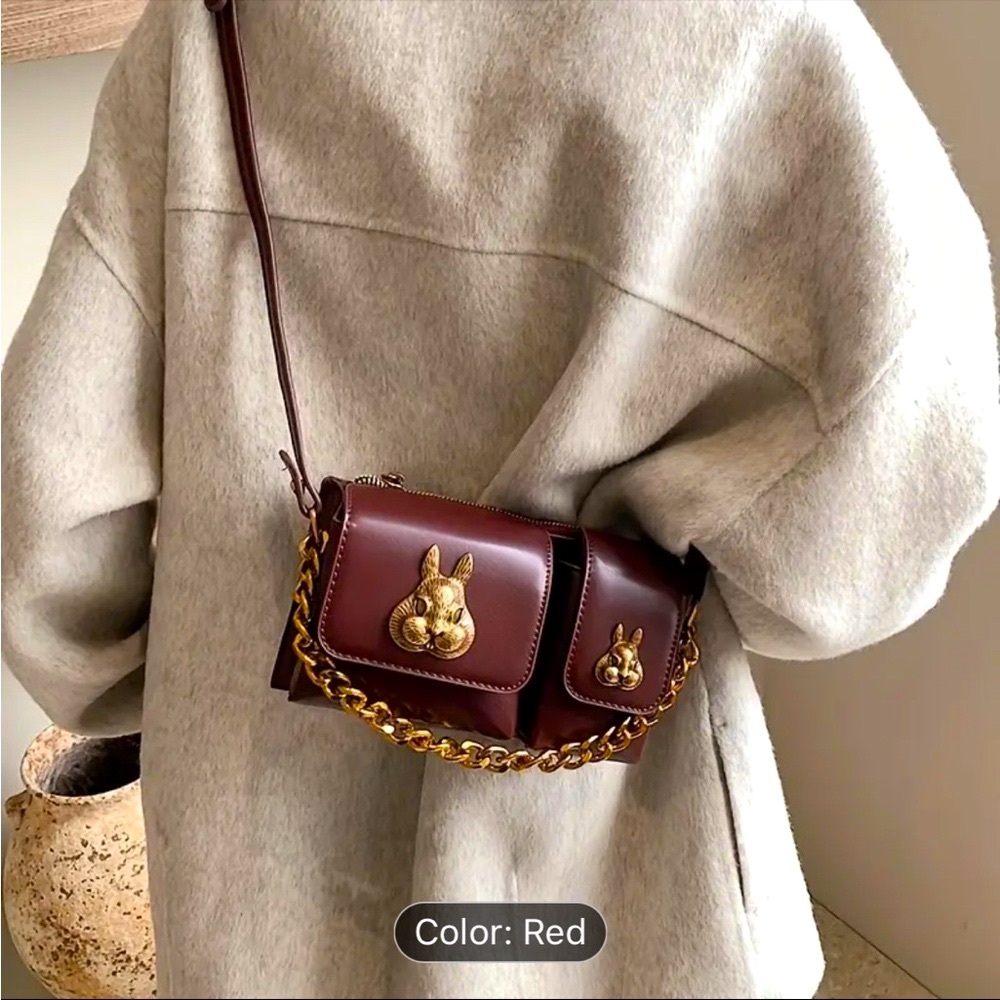 🆕 Vintage Retro Rabbit Head Crossbody Bag with Multi Pockets, Trendy Chain - Picture 5 of 11